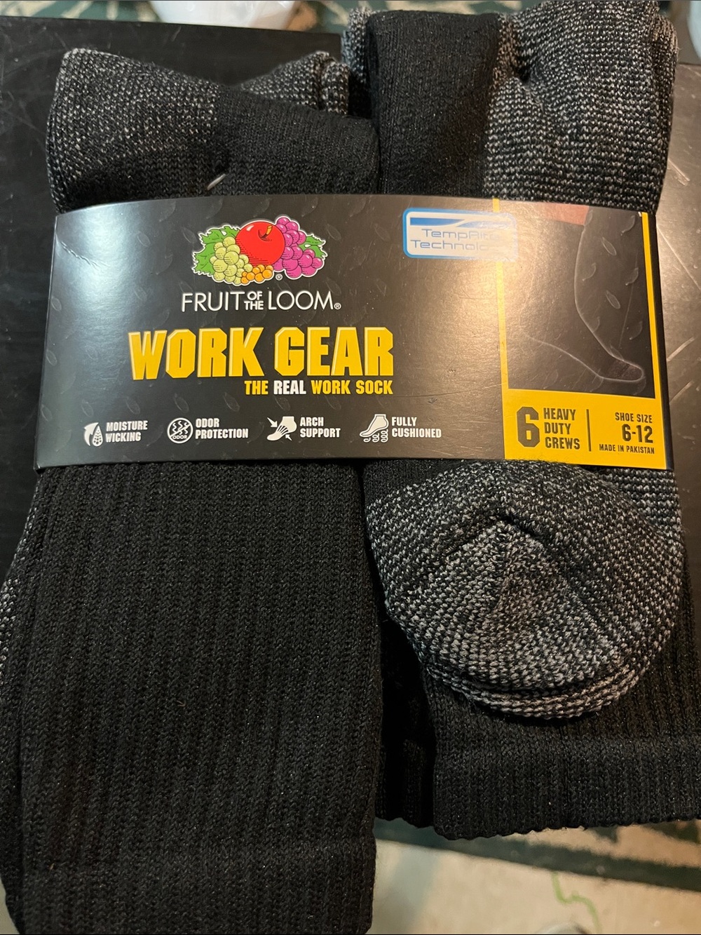 Fruit of the Loom Men’s Black & Gray Work Gear Crew Socks - 6 Pack